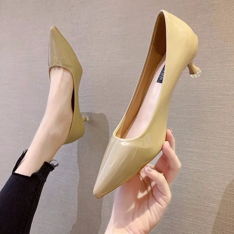 

Nude Brand Fashion Woman Shoes Pointed Toe Fine with Heels Shallow Mouth High Heels Patent Leather Summer Pumps Shoes Mujer