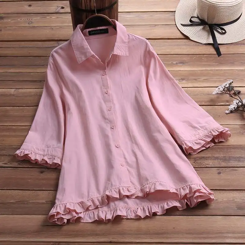 Zanzea blusa com babado, camisas femininas de