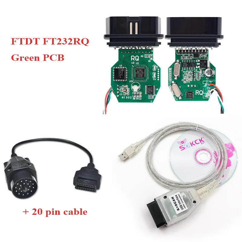 FT232RL FT232RQ полный чип для BMW INPA K+ DCAN K DCAN INPA USB диагностический интерфейс для BMW INPA K+ CAN с 20PIN кабелем для BMW - Цвет: FTDI RQ With Cable