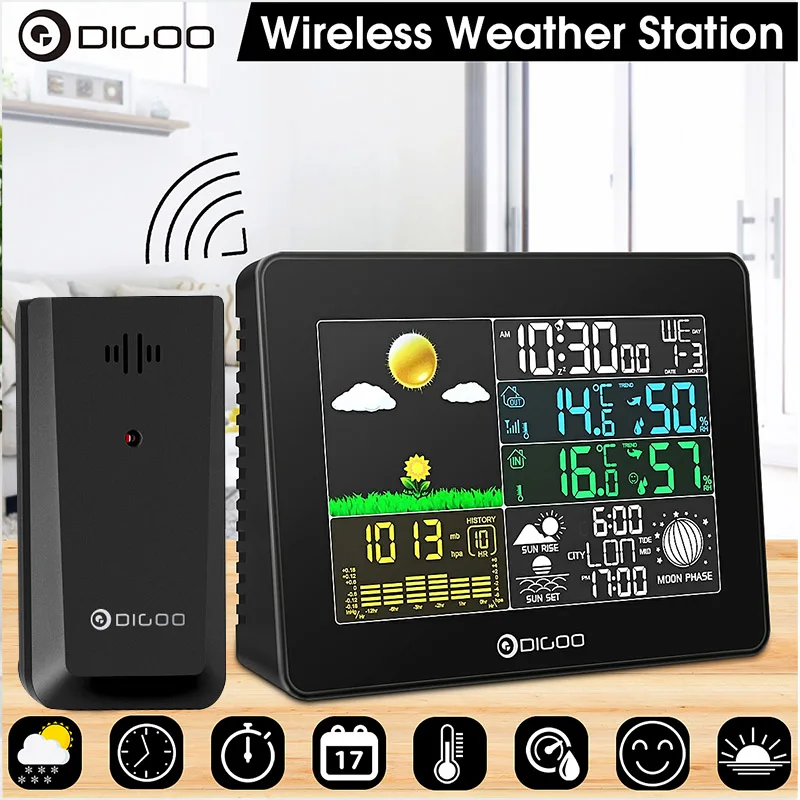 Метеостанция DIGOO DG-TH8868 комнатный и Уличный Термометр с ЖК-дисплеем будильник