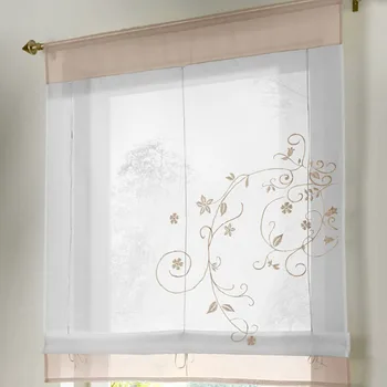 

European Roman Voile Curtain Embroidered Rustic Curtain Blinds Gauze Small Coffee Tulle Curtain Kitchen Cafe Half-curtain