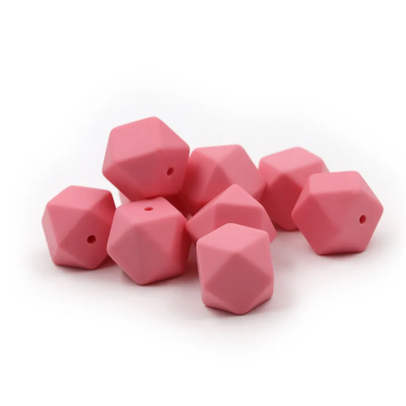 

Deep pink Hexagon Silicone Beads baby Chewable Teething Beads Food Grade Silicone Teethers BX7