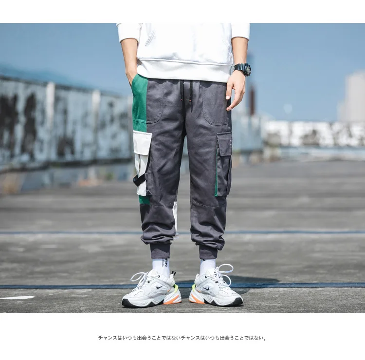 Мужская Японская уличная одежда Carog брюки комбинезоны мужские хип-хоп цветные блоки бегунов корейские спортивные штаны черные спортивные мужские штаны