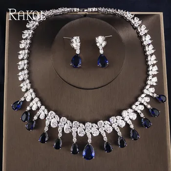 

RAKOL Luxury Dubai Wedding Bridal Jewelry For Women Water Drops Cubic Zirconia Necklace Earrings Set Party Git