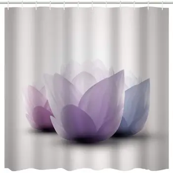 

Omber Shower Curtain Flower Design, Modern Lotus Blossom Purple and White Abstract Art Print, Yoga Fabric Waterproof Bathroom
