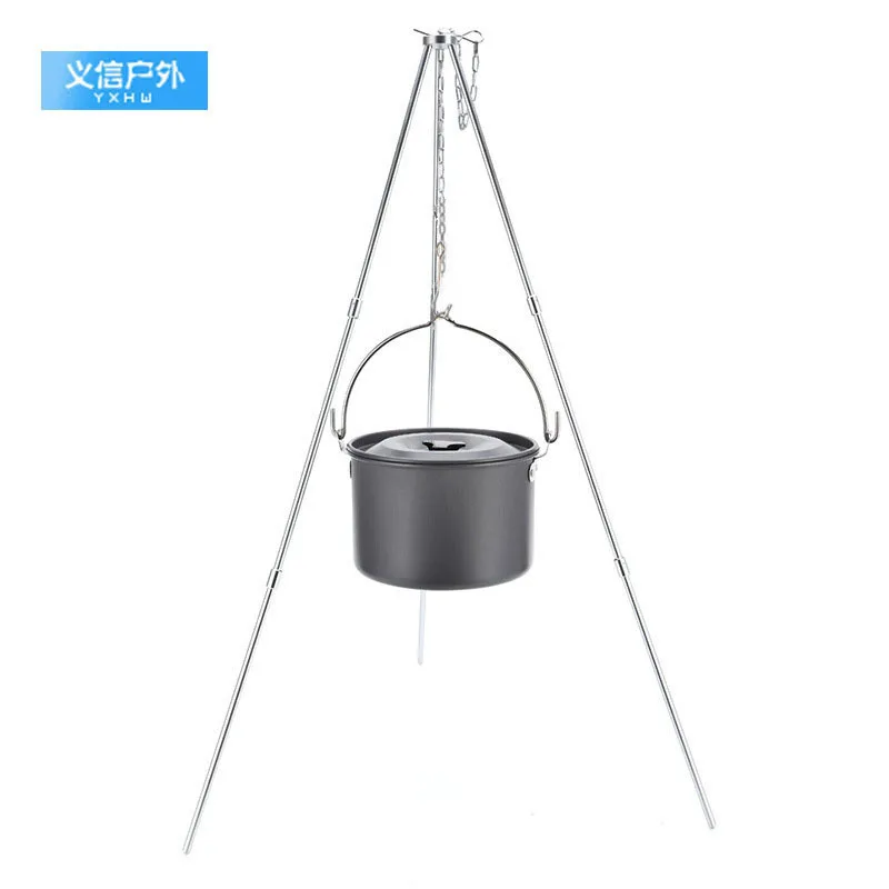 

3-Section Outdoor Barbecue Folding Tripod Portable Barbecue Rack Camping Tripod Pot Set Hanger