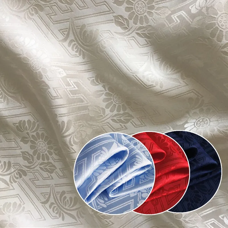 

Sangbo Satin Silk Fabric Pure Silk Fabrics Hanfu DIY Lines Jacquard Silk Cloth Fabric Back Word