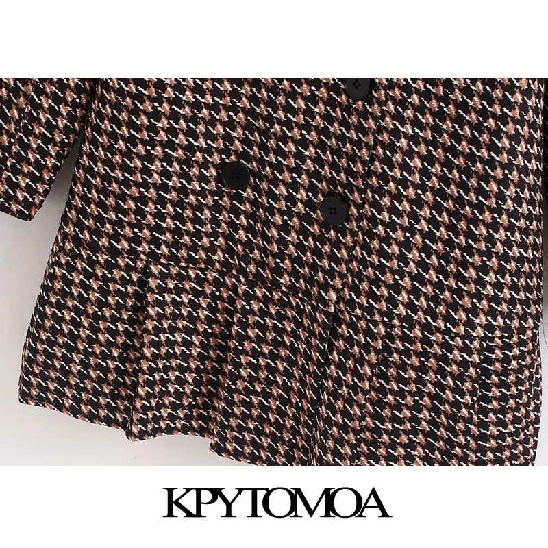 Goede Vintage Stijlvolle Double Breasted Houndstooth Pak Stijl Mini Jurk Vrouwen 2020 Fashion Lange Mouwen Pleats Vrouwelijke Jurken Vestido