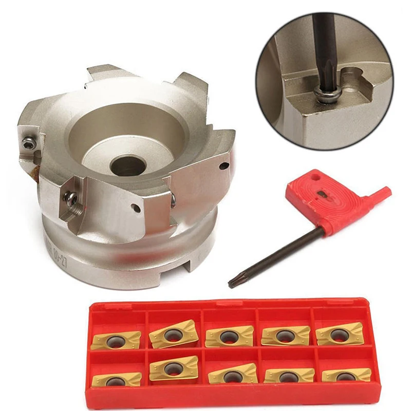 

1pc BAP 400R-80-27-6F 6 Flute Indexable Face End Mill Cutter +10pc APMT1604PDER Inserts +1pc Wrench Good Use