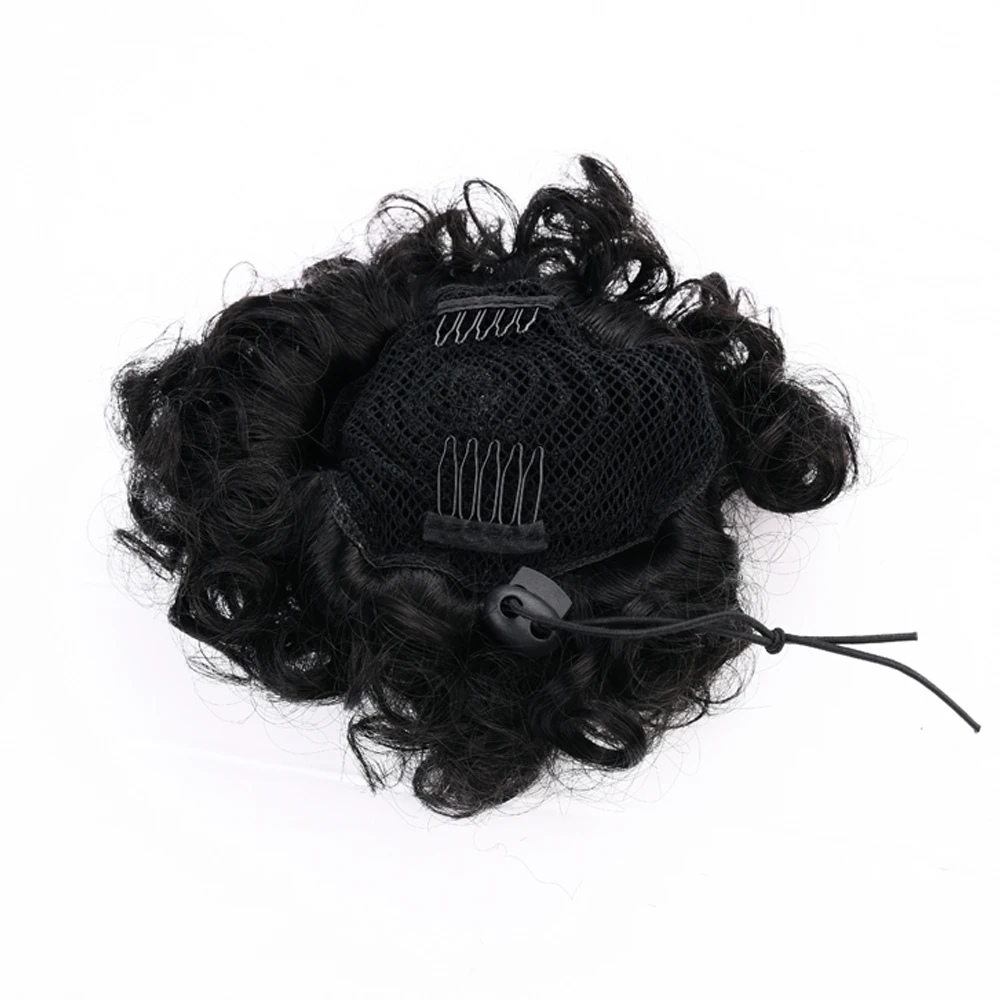 2Pcs Synthetic Afro Kinky Hair Bun Chignon Postiche Cheveux High Temperature Fiber Drawstring Ponytail on Puff Hair Bun For Kids