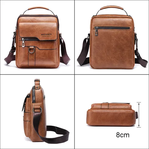 WEIXIER 남자 Crossbody 가방 어깨 가방 빈티지 남자 핸드백 대용량 PU 가죽 가방 메신저 가방 토트 백 2