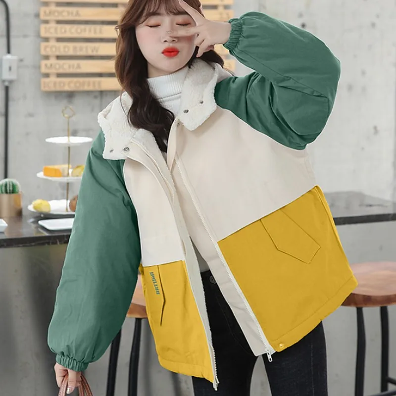 

Splicing Contrast Color Women's Down Jacket Casual Korean Plus Size Winter Jacket Women Fashion Minimalism Thicken Woman's Coat