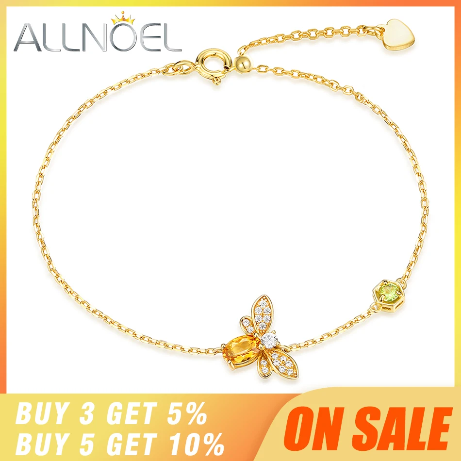 ALLNOE Bee 5X7mm 100% натуральный Овальный цитрин серебро 925 пробы ювелирное изделие