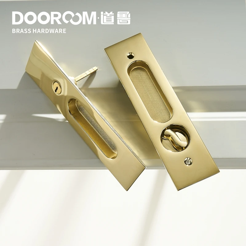 Dooroom Brass Sliding Door Lock Set Handles Gold PVD Modern American Push Pull Interior Living Room Bathroom Balcony Kitchen