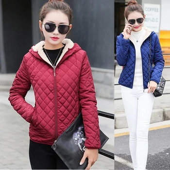 

2020 Women Winter Basic Jacket Solid Warm Hooded Parka Autumn Spring Thin Outerwear Plus size Womens Wadded jaqueta feminina