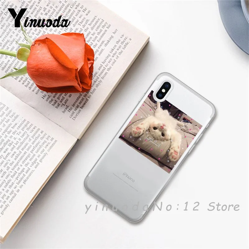 Yinuoda супер милый кот собака мультфильм розовый в форме сердца ты и я серия HD Прозрачный чехол для телефона для iphone 6 7 8 Plus X XS XSMax 5S