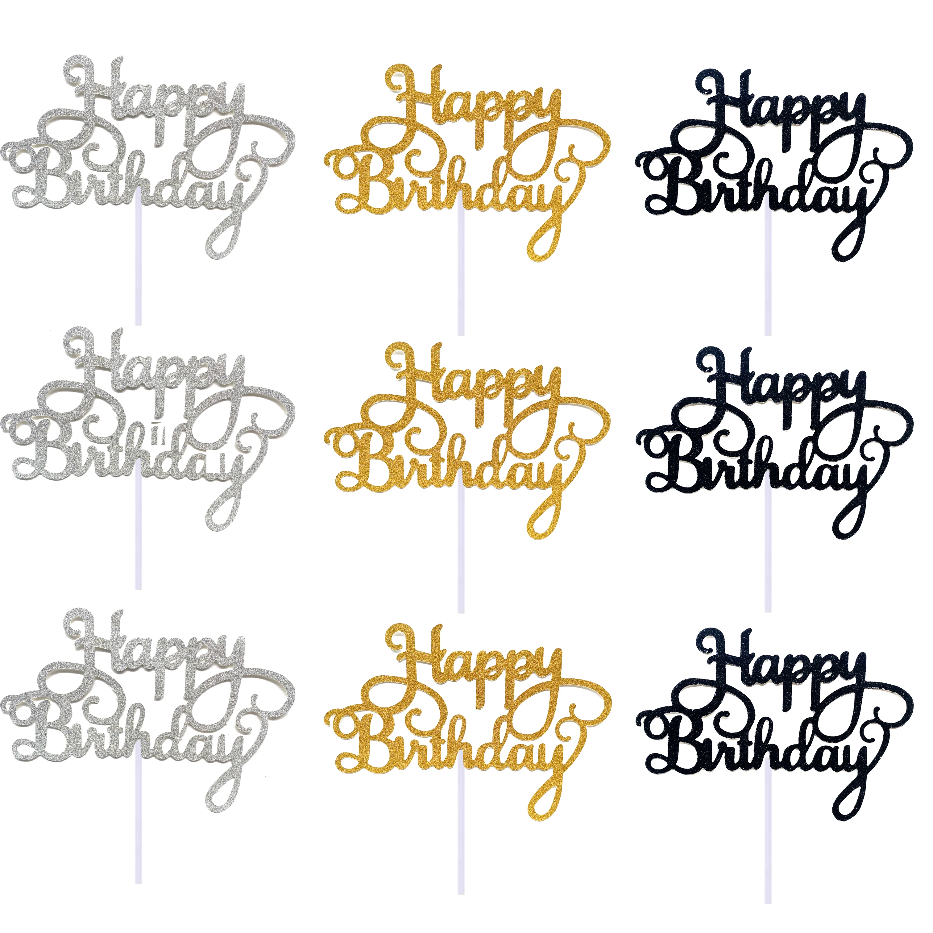 10pcs Bling Glitter Cake Toppers Decorations Baby Boy Happy Birthday Cupcake Picks Kids Mariage | Дом и сад