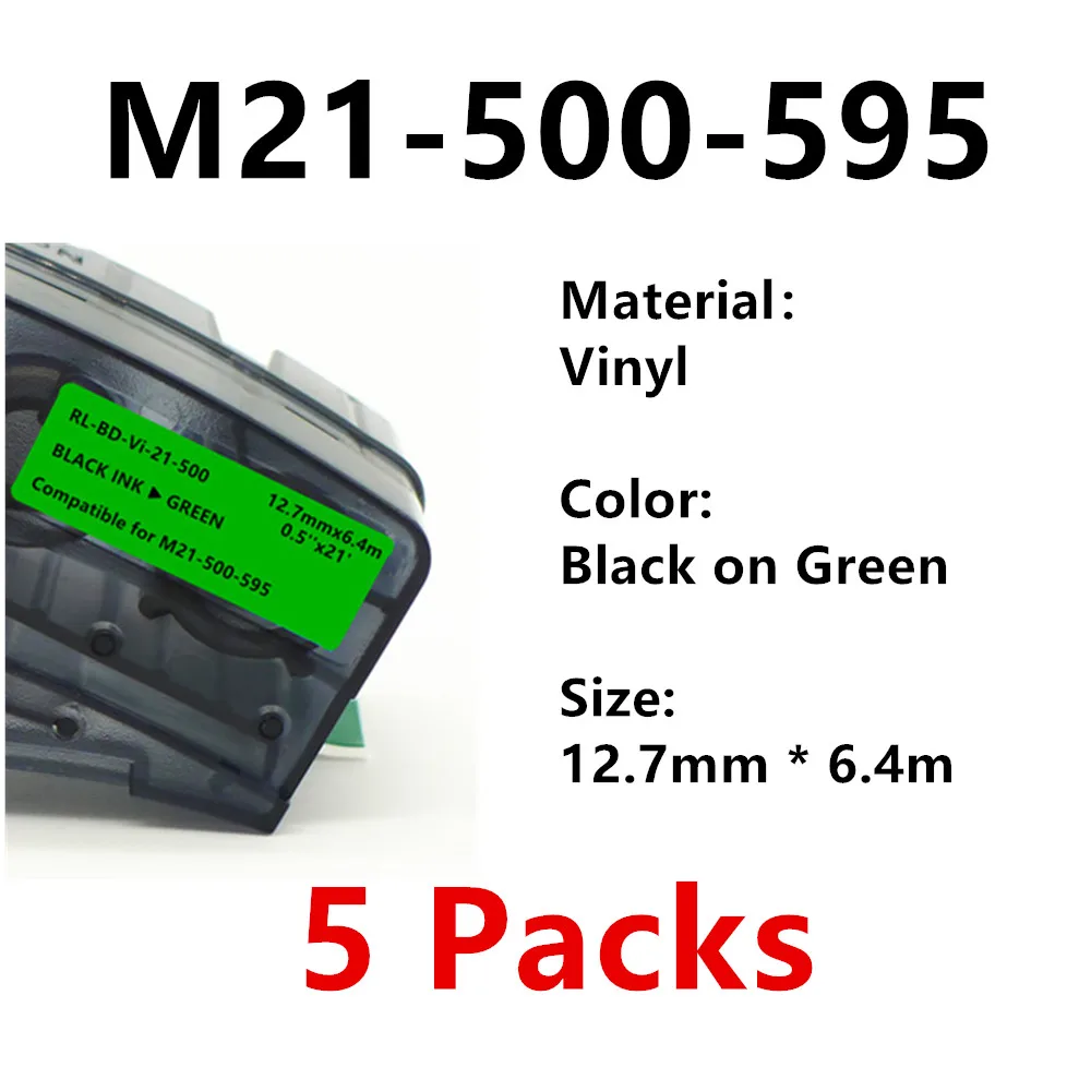 

5Pack M21 500 595 Vinyl Label Ribbon Black On Green For BMP21 PLUS BMP21 LAB Printer Label Tape Maker Wire Marking Sleeves