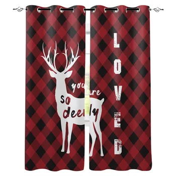 

Red Plaid YouAre So Deerly Loved Window Curtains Living Room Kitchen Curtains for Bedroom Left and Right Biparting Open Curtains