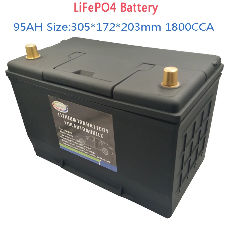 95AH 95D31L/R LiFePO4 Battery Automobile Battery 12V Lithium Phosphate ion 1800CCA Size-305*172*203mm LiFePo4 Auto Car Battery