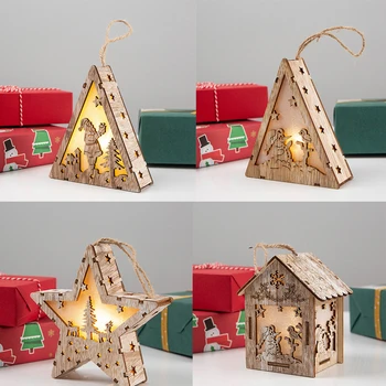 

Christmas LED Hanging Ornaments Creative Lighting Decoration Wooden Crafts Christmas Decorations For Home New Year Decor Gifts