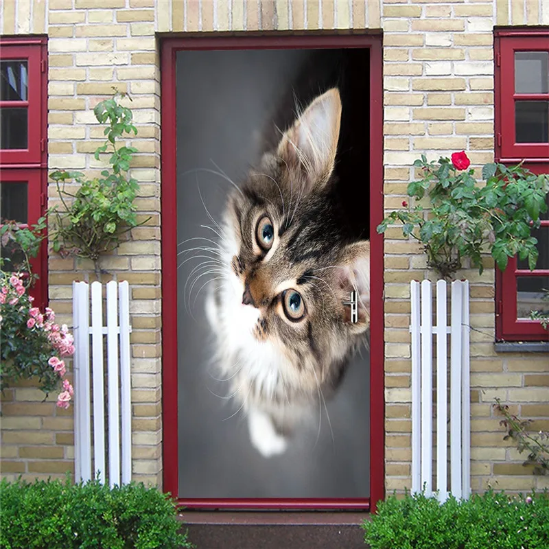 3D геометрические дверные наклейки домашний Декор виниловые непромокаемые обои для дверей гостиной спальни DIY кошки плакаты настенные наклейки с росписью