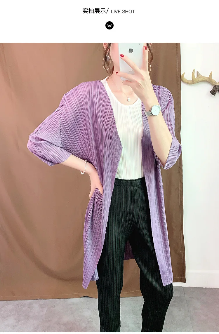 Короткий японский стиль Issey плиссированные Miyake до колена Тренч однотонные свободные морщинки открытый стежок новинка осень плюс размер женское пальто