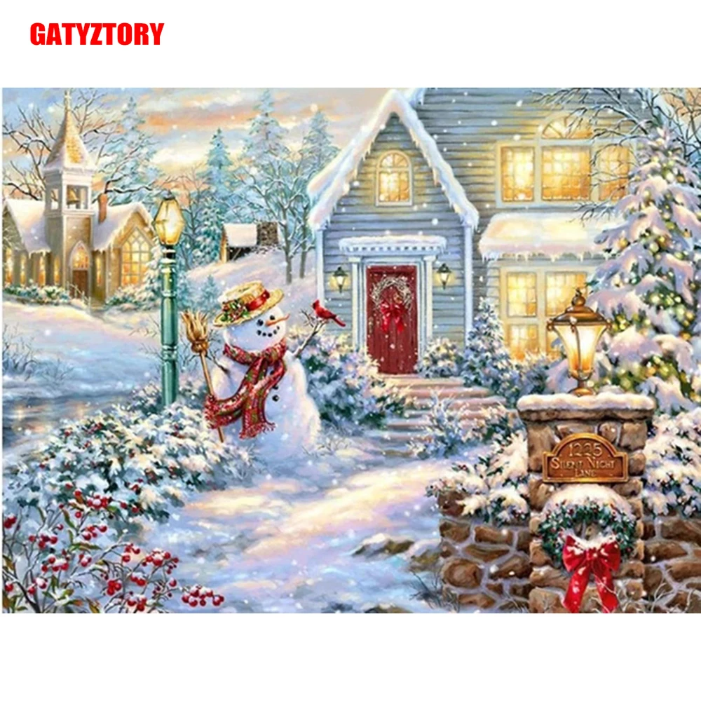 GATYZTORY 5D алмазная живопись Полная площадь DIY домашний декор мозаика Стразы Картина на холсте с логотипом на заказ дом в снегу - Цвет: DZDP643