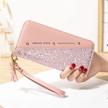 

Luxury Women Long Wallet Patchwork Sequined Clutch Glitter Pu Leather Ladies Phone Bag Card Holder Coin Purse Female Wallets