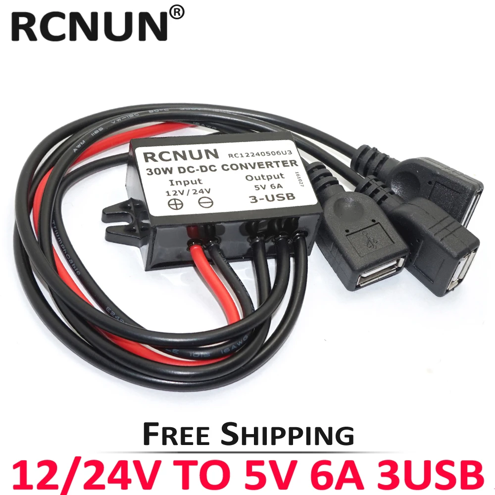 : RCNUN DC-DC конвертер 12 В 24 до 5 6A тройной USB Выход автомобиля Мощность Зарядное
