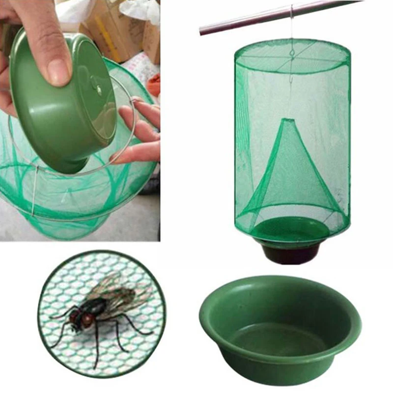 

Reusable Green Catch Fly Cage Trap Control Killer Flies Pest Hanging Catcher Meta And lMesh Material Practical Gardening Tools