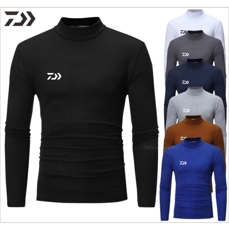 

Daiwa Fishing Clothes Men for Winter Shirt Long Sleeve Breathable Thermal Solid with High Collar Sweater Clothing Fishing Shirts