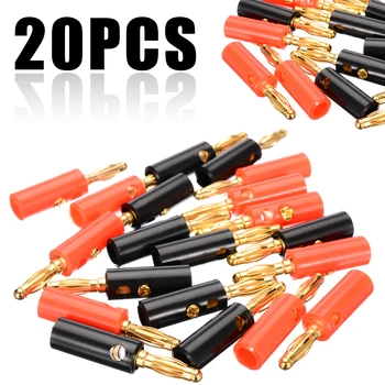 

10pairs 4mm Banana Speaker Cable Plugs Gold Plated Banana Screw Connector Black Red Banana Adapter Fit For Audio Speaker