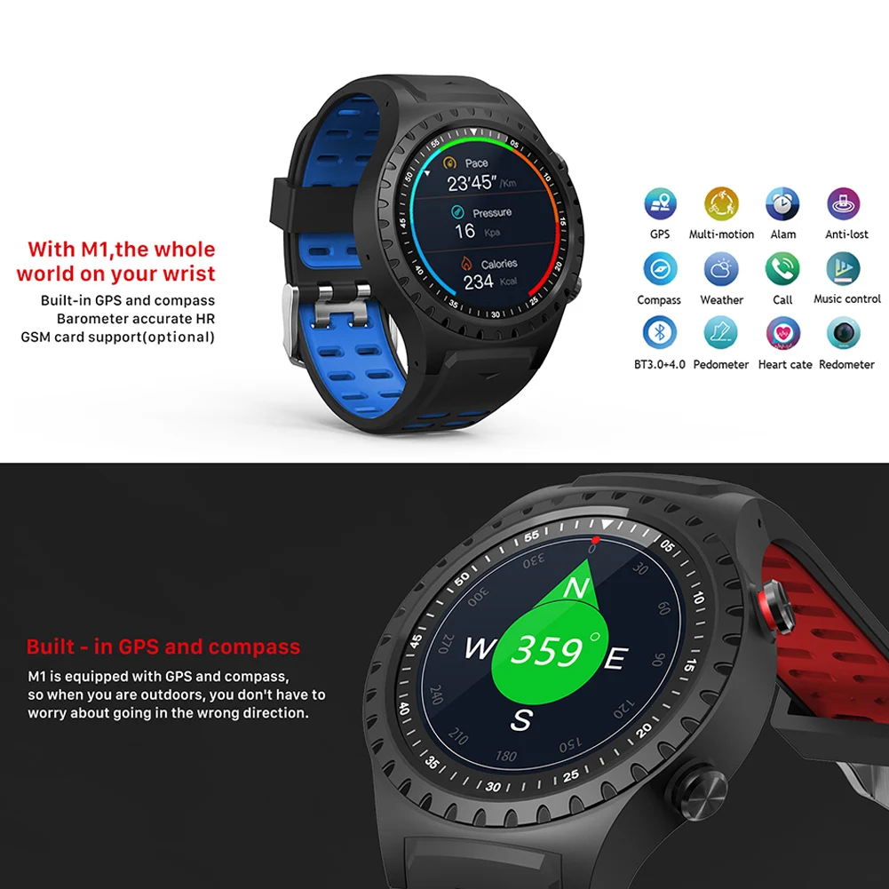  M1 Herz Rate Monitor Multifunktions Outdoor Bluetooth GPS Tracker Barometer Smart Uhr Fitness Gesch