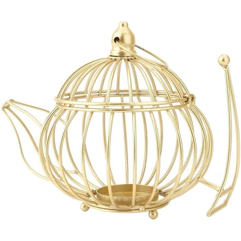 

Gold Metal Crafts Wedding Props Hotel Accessories Candle Holder Metal Teapot Shape Candle Holder Home Decoration SAtyle a Large