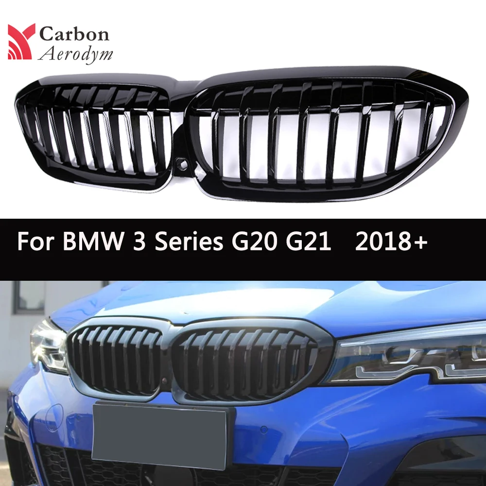 

1 Pair New Style Kidney Grill for BMW 3 Series G20 G21 2018 2019+ Single Slat Glossy Black Racing Grille