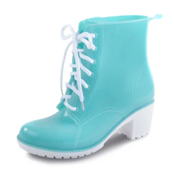 

2019 New rain boots low tube high heel non-slip rain boots fashion jelly color shoes wholesale water boots