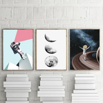 

Nordic Style Astronaut Space Poster and Prints On Moon Wall Art Canvas Painting Gift for Her For Bedroom Pictures Home Decor