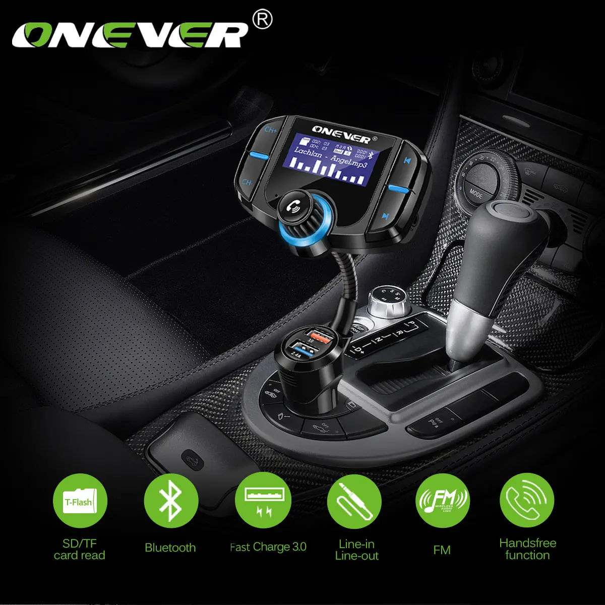 Onever QC3.0 Поддержка Siri fm передатчик Bluetooth модулятор 2 порта быстрая зарядка зарядное