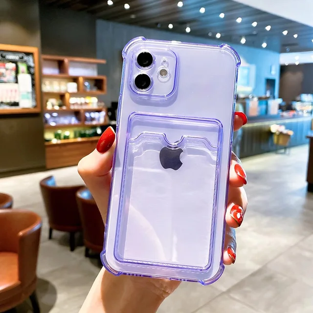 Phone Case For Iphone 11 Cases Card Slot Silicon Funda Iphone 12 13 Pro Max XR 7 8 Plus SE 2022 2020 X XS Max Mini Covers Coque Airbag Purple