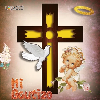

Laeacco Christian Baby Shower Cross Dove Mi Bautizo Photography Backgrounds Customized Photographic Backdrops for Photo Studio