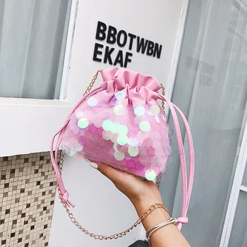 

2019 New Tide Shoulder Bag Sequins Chain Messenger Bag Girl Bucket Bag Change Bag Fashion Wild Hit Color Packet Bolsos Mujer
