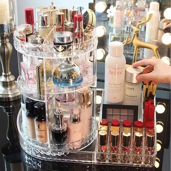 

Home Drawer MultiFunction Cosmetic Storage Box Large Desktop 360 Degree Organizer Rotating Acrylic Makeup Organizer For Cosmetic
