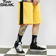 Короткие уличные шорты в стиле хип-хоп Харадзюку для бега, летние мужские спортивные шорты в стиле хип-хоп с карманами, хлопковые повседневные шорты черного и желтого цвета