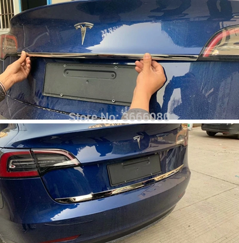 

For 2017 2018 2019 2020 Tesla Model 3 Stainless Rear Trunk Tailgate Rear Door Lid Cover Molding Trim Protecto Sticker 2Pcs
