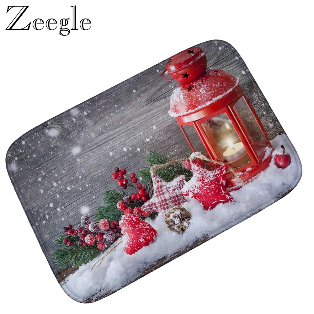 Christmas Floor Mat Entrance Doormat Flannel Non Slip Door Mat Absorbent Foot Rug Bathroom Kitchen Bedside Carpet Kids Room Mats