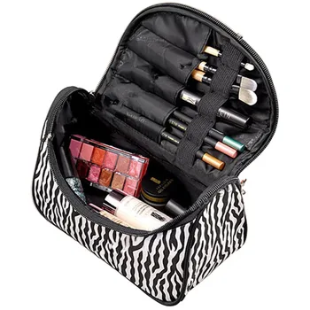 

Zebra-stripe Makeup Bag Patent Leather Waterproof Cosmetic Pouch Travel Handbag Casual Purse For Ladies SER88