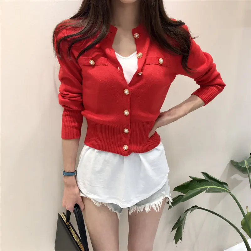 

Alien Kitty Chic All-Match Elegant Solid Fashion Casual Women Single-Breasted Cardigans Knitted Coats Fresh Feminine Sweaters