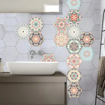 

10pcs Mandala Wind Tile Sticker six Side Bathroom Kitchen Home Non-Slip Floor Stickers DIY Splicing Wall Stickers #W0