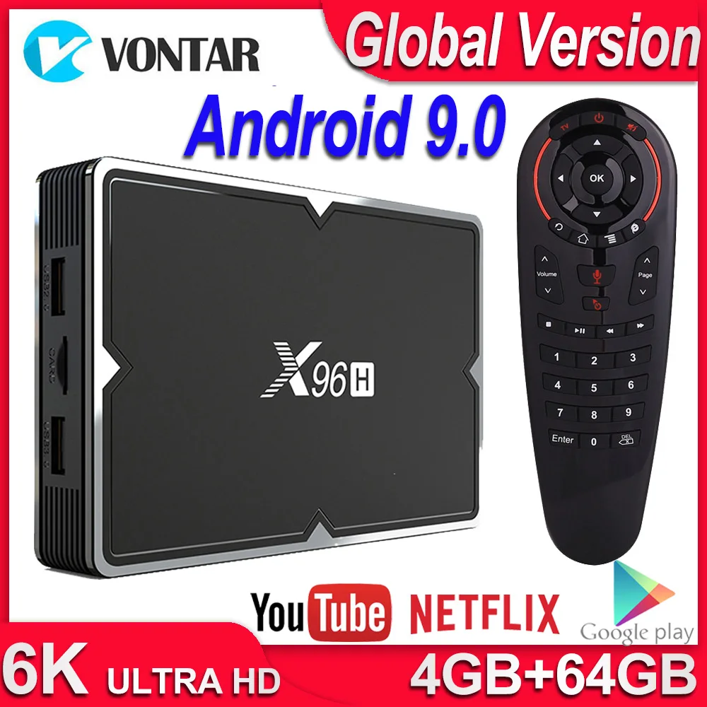  X96H TV BOX Android 9.0 Smart TV BOX 4GB RAM 64G Quad Core Dual Wifi Netflix Youtube Google Play St